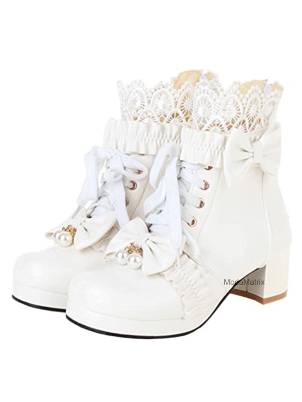 Lolita Lace Up Chunky Platform Ankle Boots with Bow